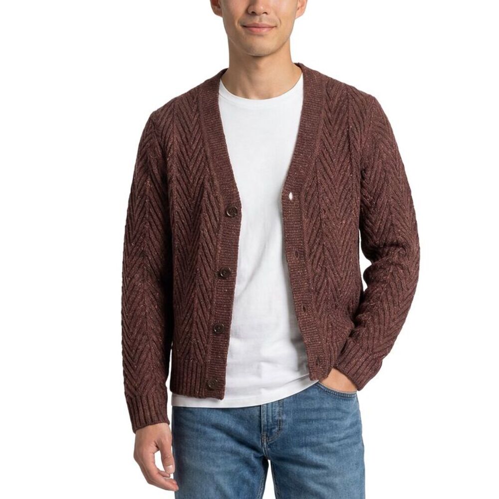 Todd Snyder Mens Donegal Wool & Alpaca-Blend Cable Cardigan, Brown